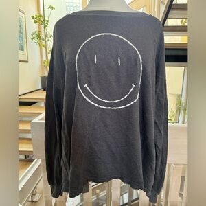 By Together Charcoal Embroidered Smiley Face Sweatshirt size small